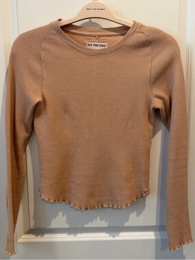 Free People Long Sleeve Waffle Knit In Peach Color